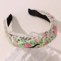 Bloem geborduurde haarband brede haarring knoop schattige haaraccessoires voor vrouwen dagelijks - Lichtgroen