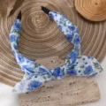 Blauwe bloemen chiffon haarband met charmant strikontwerp, elegant haaraccessoire. - Stijl E (SMH1568-E)