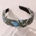 Blauwe bloem geborduurde mesh haarband brede haarhoop mode haaraccessoires voor vrouwen - Blauw