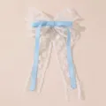 Kant strik lint haarspeld zoete ballet stijl eendenbek clip voor vrouwen detail opname - Blauw