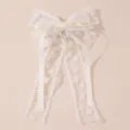 Witte kant strik haarspeld met lange linten, schattige ballet stijl eendebek haarclip voor pony. - Abrikoos