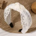 White lace wide hair hoop for women, sweet floral knotted headband, stylish daily hair accessory. - Knot Style(SMH1572-B)