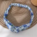 Blue and white floral chiffon hair band, elegant twisted design for women hair accessories. - Style G (SMH1568-G)