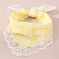 Lente gele ruitjes haarband met witte kant afwerking, schattige stoffen hoofddoek voor vrouwen. - Geel en Wit Ruitpatroon