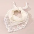 White floral lace headscarf, sweet triangle hair band, delicate mesh fabric detail. - Cream With Lace