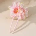 Roze bloem U-vormige haarspeld, zoete florale haargaas voor elegante dagelijkse kapsels. - Roze
