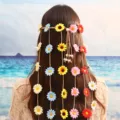 Bandeau à franges de fleurs bohème marguerite accessoire de cheveux ethnique plage voyage - Coloré