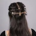Vintage gouden metalen haarketen bohemien voorhoofd hanger hoofddeksel etnisch accessoire - Goud Uitgesneden Voorhoofdketting / Goud