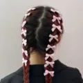 Sweet pink ribbon bow hair clips set, cute polyester hair accessories for women and girls. - Pink