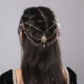 Vintage gold crystal brow chain headpiece bohemian hair accessories for women ethnic style - Gold Amethyst Beaded Forehead Chain