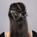 Silver crystal hair chain pearl rhinestone headpiece bohemian forehead jewelry for women - Silver Pearl Rhinestone Hair Accessory