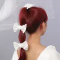White lace pearl bow hair clip set, elegant bridal hair accessories for wedding party styling. - WDH0049 / White