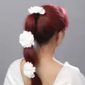 White fabric camellia flower hair tie ponytail holder elegant bridal hair accessory - WDH0052 / White