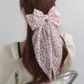 French style red polka dot bow hair clip with long streamers sweet fabric spring hair accessory for women - Red White Polka Dot