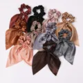 Elegante satijnen haarelastiekjes met korte lintjes, effen haaraccessoires voor dames. - Donkere Kleur 10 Stuks Set