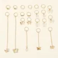 Gold hair rings dreadlock cuffs butterfly chain braids charms DIY hair accessories set - Gold
