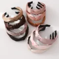 Solid color satin knotted headband multi-color set, comfortable fabric hair hoop fashion accessory. - SMH1380 Combo
