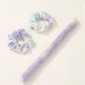 Tie-dye velvet hair scrunchies and heatless curling rod set for natural soft wave hair. - Blue and Purple