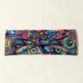 Retro ethnic paisley print fabric headband for women, stylish twist hair accessory. - Blue and Purple
