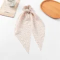 Bloemenprint lange lint haarscrunchie, elegante chiffon haarband voor dames en meisjes. - Licht Kaki Bloemen Lint Haarelastiek / Licht kaki
