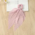 Roze bloemenprint haarscrunchie met lang lint, zoete stijl haaraccessoire detail. - Roze Bloemen Lint Haarelastiek / Roze