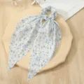 Bloemenprint mesh haarscrunchie met lange linten schattige haaraccessoire voor dagelijkse styling. - Blauw