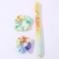 Hittevrije krultang hoofdband set met twee scrunchies, fluwelen haarstylingtools met tie-dye. - Grasgroen en Roze