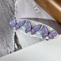 Oval acetate hair clip with purple butterfly print, sweet duckbill side clip for daily wear. - Purple Butterfly