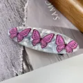 Pink butterfly oval hair clip acrylic duckbill clip cute sweet hair accessories for women - Rose Pink Butterfly