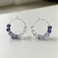 Handmade gradient blue crystal bead hoop earrings elegant silver wire circular jewelry. - Blue Beaded Hoop