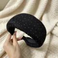 Black polka dot wide headband with pleated chiffon fabric for elegant daily hairstyles. - Black Polka Dot Wide Headbands / Black