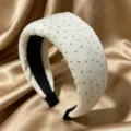 Elegant white polka dot wide headband with pleated chiffon texture and comfortable fit. - White Wide Polka Dot Style / White