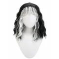 Black and White Highlighted Wavy Wig with Bangs Gothic Halloween Cosplay Hairpiece - Black and White