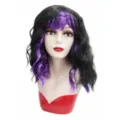 Gothic black purple highlighted wavy curly cosplay wig with bangs for anime Halloween - Black and Purple