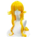 Gedetailleerde gouden lange golvende cosplay pruik met pony en zijlokken voor feestjes. - Geel