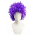 Purple fluffy curly afro wig detail shot, perfect for funny parties, cosplay, and Halloween events. - Purple