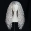 Silver white long curly wig elf witch cosplay full cap Halloween party stage costume prop - White