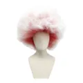 Detailed view of the fluffy white and red gradient afro curly cosplay party costume wig item. - Red White