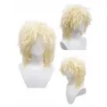 Blonde fluffy curly wig detail view, multi-angle display for costume party and cosplay fun. - Light Yellow
