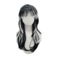 Black and white layered wig with bangs, long straight hair for Halloween cosplay party. - White