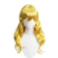 Anime blonde lange lockige Wellenperücke für Cosplay, flauschiges Kunsthaar Top. - Gelb
