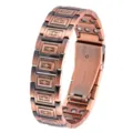 Close-up detail of retro copper magnetic therapy bracelet with cross links and strong magnets. - Antique Red Copper