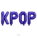 Detail shot of 16-inch purple foil letter balloons spelling KPOP, ideal for music theme parties. - KPOP Letter / 16" / Purple