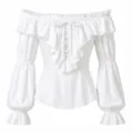 Blouse blanche à épaules dénudées avec laçage frontal et détails de volants raffinés. - S / Blanc