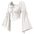 Vue détaillée du chemisier corset style Renaissance femme épaules dénudées et manches. - M / Blanc