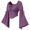 Détail de la blouse de style renaissance vintage violette pour femme avec taille corset et manches. - Violet