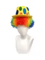 Halloween clown rainbow afro wig with polka dot top hat for kids and adult party dress up. - Colorful