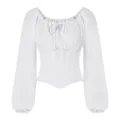 Chemisier vintage français blanc à manches longues avec lacet avant et style corset. - S / Blanc