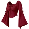 Chic Chemisier Corset Renaissance Vintage Femme Epaule Nue Manches Longues Detail - Bordeaux