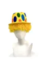 Halloween clown top hat with colorful polka dots and bright yellow curly afro wig for party dress up - Yellow